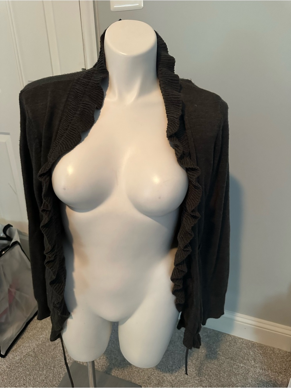 Elle Black Ruffle-Trim Open Cardigan